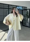 Sofi Tek Düğme Oversize Tensel Sarı Gömlek