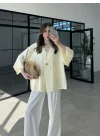 Sofi Tek Düğme Oversize Tensel Sarı Gömlek