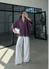 Sofi Tek Düğme Oversize Tensel Vişne Gömlek