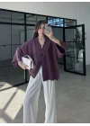 Sofi Tek Düğme Oversize Tensel Vişne Gömlek