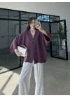 Sofi Tek Düğme Oversize Tensel Vişne Gömlek