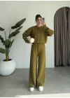 Sonya Çıtçıtlı Yağ Yeşili Triko Takım