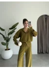 Sonya Çıtçıtlı Yağ Yeşili Triko Takım