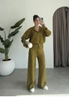 Sonya Çıtçıtlı Yağ Yeşili Triko Takım