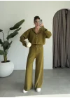Sonya Çıtçıtlı Yağ Yeşili Triko Takım