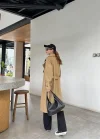 Stradi Model Camel Astarlı Uzun Trençkot