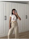 Stradi Model Keten Taş Palazzo Pantolon