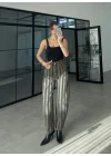 Strıped Olive Barrel Jean