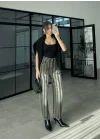 Strıped Olive Barrel Jean