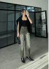 Strıped Olive Barrel Jean