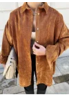 Taba Renk Oversize Kadife Gömlek