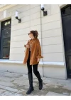 Taba Renk Oversize Kadife Gömlek