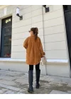 Taba Renk Oversize Kadife Gömlek