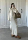 Taş Dik Yaka Oversize Triko Elbise