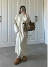 Taş Dik Yaka Oversize Triko Elbise