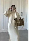 Taş Dik Yaka Oversize Triko Elbise