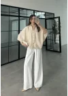 Taş Oversize V Yaka Gömlek