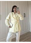 Tasarım Kuşaklı Sarı Kimono Gömlek