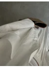 Tek Cepli Keten Oversize Beyaz Gömlek