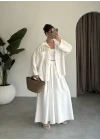 Tek Cepli Keten Oversize Beyaz Gömlek