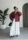 Tek Cepli Keten Oversize Bordo Gömlek