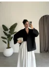 Tek Cepli Keten Oversize Siyah Gömlek