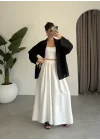 Tek Cepli Keten Oversize Siyah Gömlek