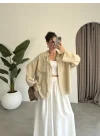 Tek Cepli Keten Oversize Taş Gömlek