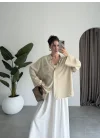 Tek Cepli Keten Oversize Taş Gömlek