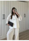 Tek Düğmeli Oversize Beyaz Gömlek Takım