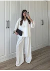 Tek Düğmeli Oversize Beyaz Gömlek Takım
