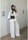 Tek Düğmeli Oversize Beyaz Gömlek Takım