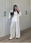 Tek Düğmeli Oversize Beyaz Gömlek Takım