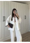 Tek Düğmeli Oversize Beyaz Gömlek Takım