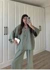 Tek Düğmeli Oversize Mint Yeşili Gömlek Takım