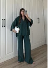 Tek Düğmeli Oversize Zümrüt Yeşili Gömlek Takım