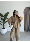 Tensel Oversize Haki Şalvar Takım