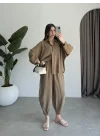 Tensel Oversize Haki Şalvar Takım