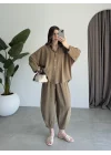 Tensel Oversize Haki Şalvar Takım