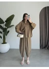 Tensel Oversize Haki Şalvar Takım