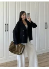 Tensel Oversize Siyah Kısa Trençkot