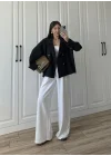 Tensel Oversize Siyah Kısa Trençkot