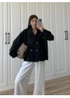 Tensel Oversize Siyah Kısa Trençkot