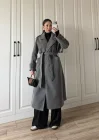 Tokyo Oversize Premium Kuşaklı Antrasit Yün Kaban