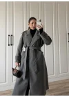 Tokyo Oversize Premium Kuşaklı Antrasit Yün Kaban