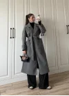 Tokyo Oversize Premium Kuşaklı Antrasit Yün Kaban