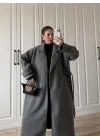 Tokyo Oversize Premium Kuşaklı Antrasit Yün Kaban