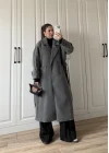 Tokyo Oversize Premium Kuşaklı Antrasit Yün Kaban