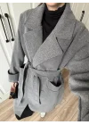 Tokyo Oversize Premium Kuşaklı Antrasit Yün Kaban