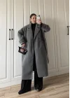 Tokyo Oversize Premium Kuşaklı Antrasit Yün Kaban